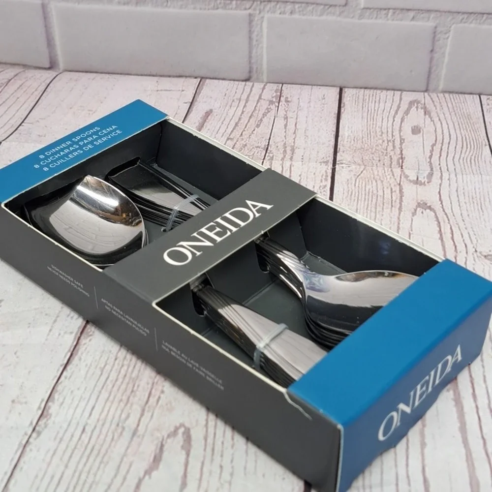 Oneida Stainless Cresta Set Of 8 Dinner Spoons Boxed 895448